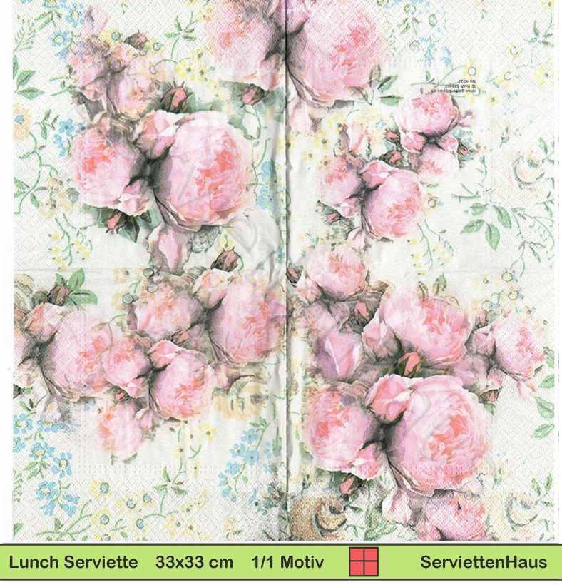 Nostalgie - Zarte englische Rosen in rosa - 1 Lunch Serviette